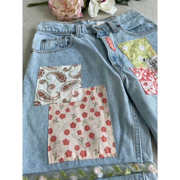 VTG Custom Patchwork LEVIS Jeans Angelina Vanelli Boho Embellishments Design - Picture 8 of 16
